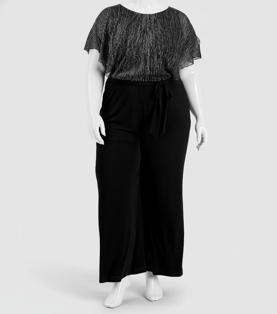Connected Apparel Women’s Black Silver Metallic Jumpsuit Plus Size 14W