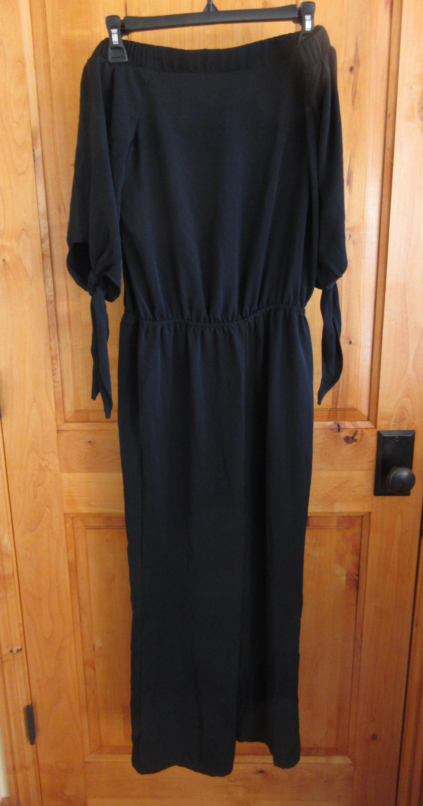 MOSSIMO NWOT SIZE S BLACK OFF SHOULDER JUMPSUIT WIDE LEG TIE SLEEVE SILKY POLY