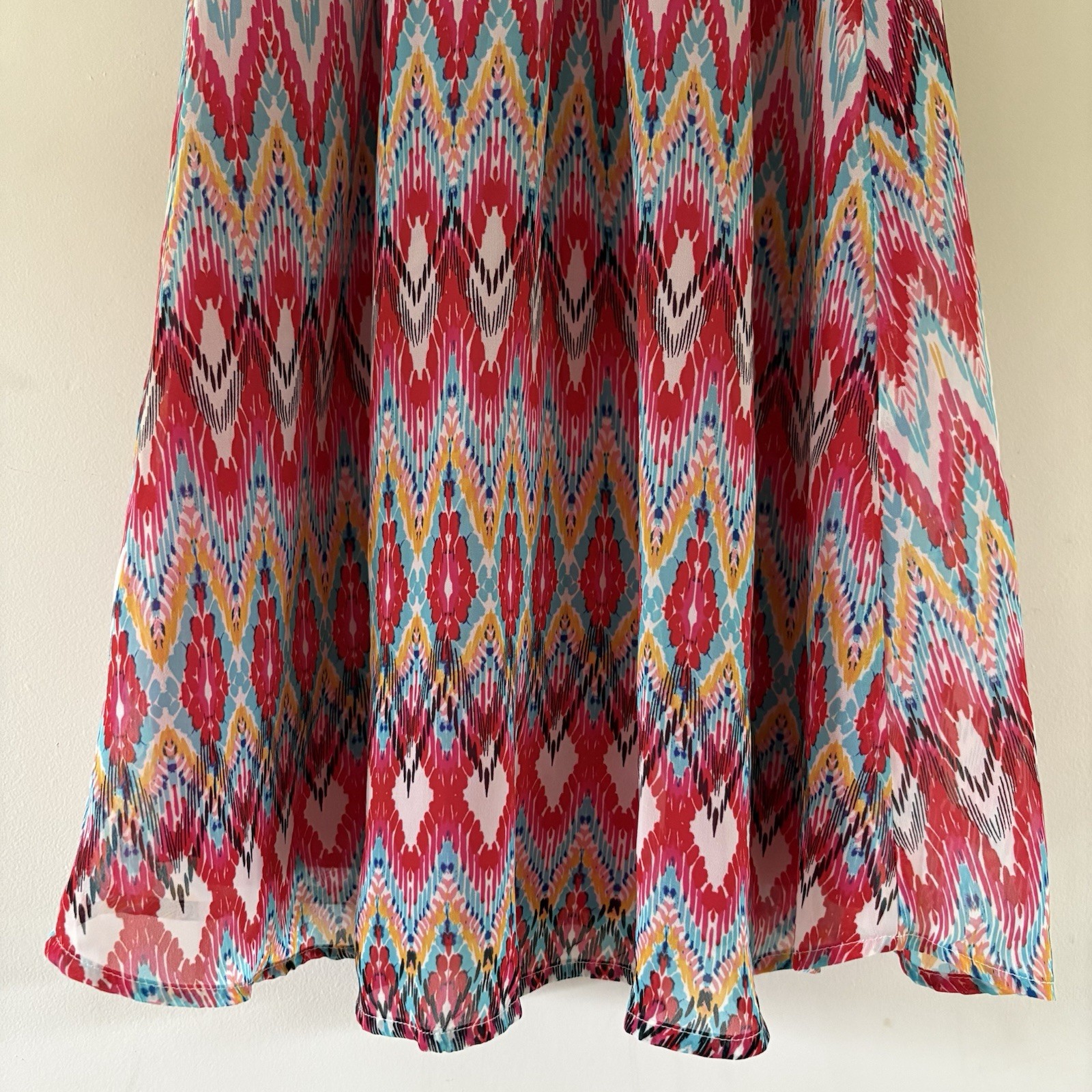 Tacera Women’s Multicolor Ikat Chiffon Halter Wide-Leg Ruffle Jumpsuit S