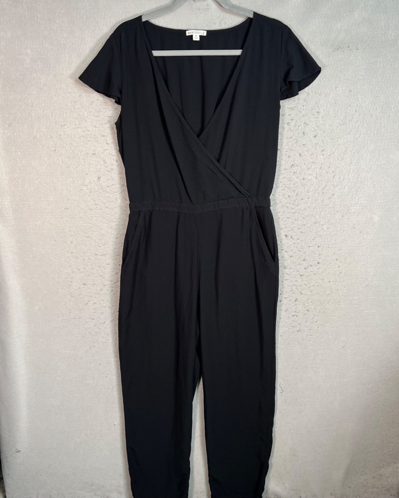 J. Crew Mercantile Womens Size Medium Black Wrap Jumpsuit Short Sleeve Viscose