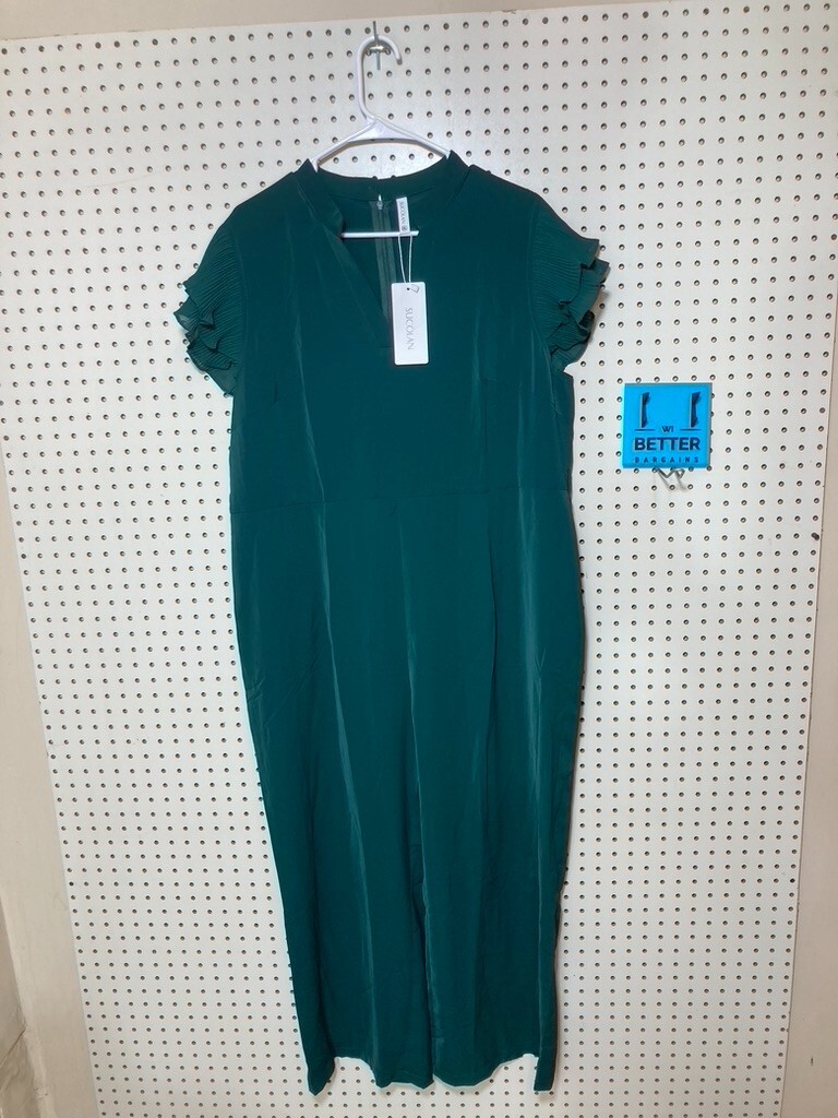 Sucolan Jumpsuit Women Sz XXL Green Cropped Belted Stretch Ankle Ruffles
