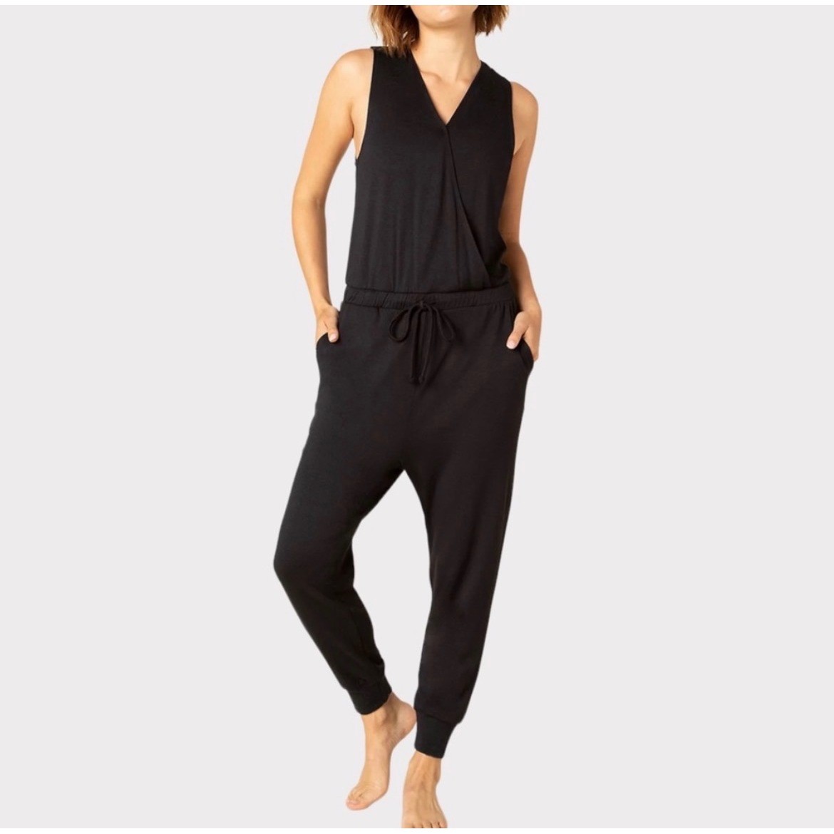 Beyond Yoga Easy Gather Midi Jumpsuit in Black Size XS Athleisure Loungewear