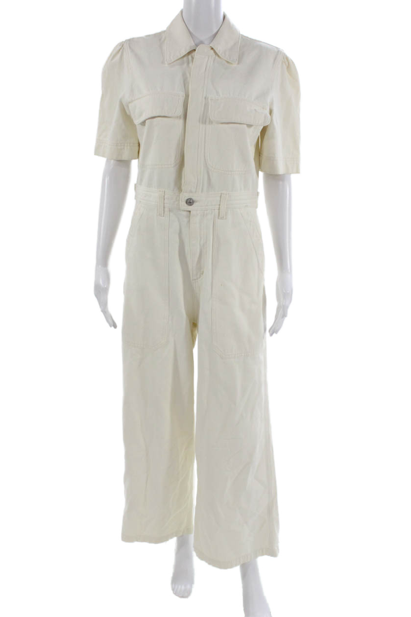 Citizens of Humanity Womens Ivory Organic Cotton Jumpsuit Short Sleeve Size 8
