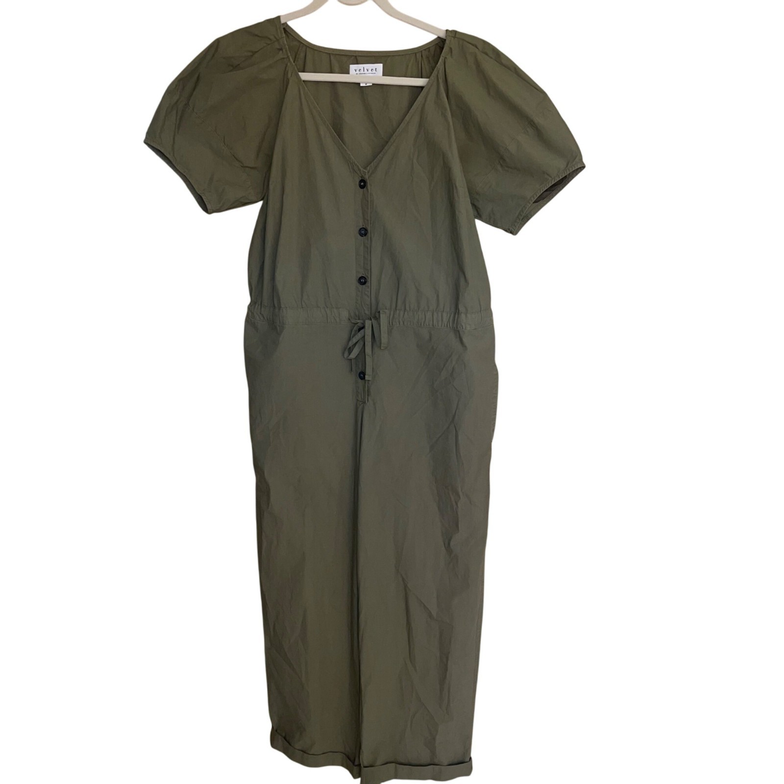 Velvet By Graham & Spencer Jumpsuit Womens Size Medium Green Drucie Pure Cotton