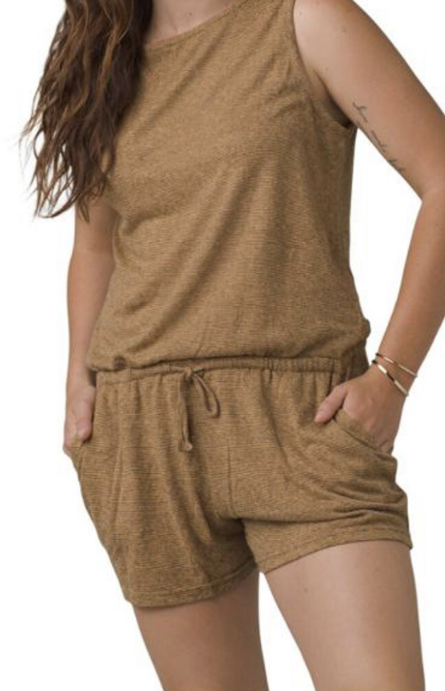 Prana Sz L Sylvie Romper One Piece Striped Sleeveless Organic Cotton Hemp