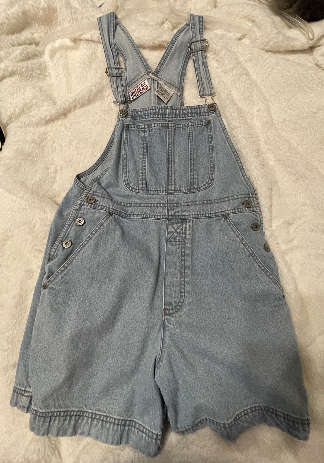 VINTAGE 90s Bill Blass Overalls Shorts Womens Size PM Denim Carpenter Bibs