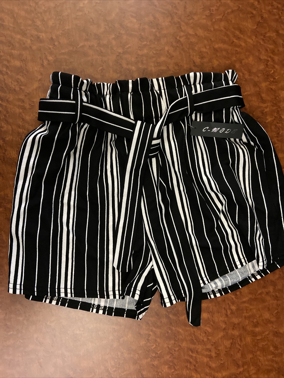 C-Mode Womens Striped Jumper Style Shorts With Matching Fabric Belt Size Med