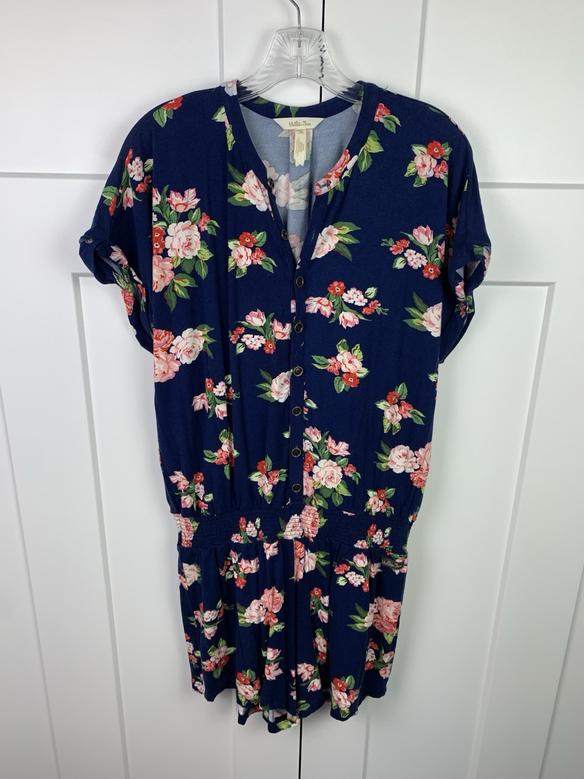 Matilda Jane MEDIUM Navy Floral Be Bold Romper SHORTS Button Front comfort