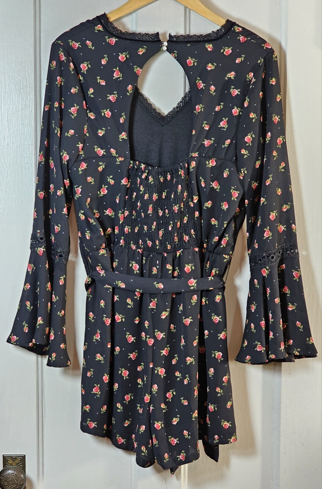 Disney Princess Romper Junior Size L Black Roses Belle Beauty Beast Cottagecore