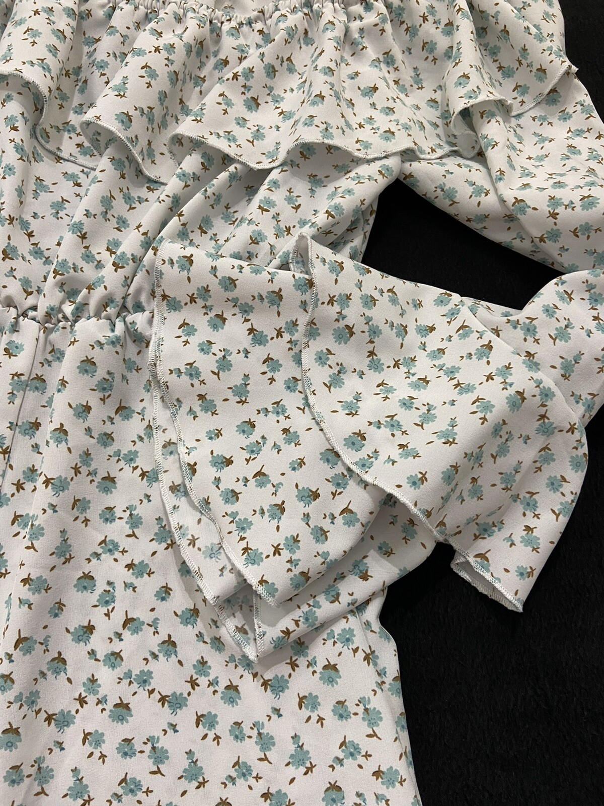 Romwe Romper Size L Shirred Neckline 3/4 Ruffled Tiered Empire Elastic Waist
