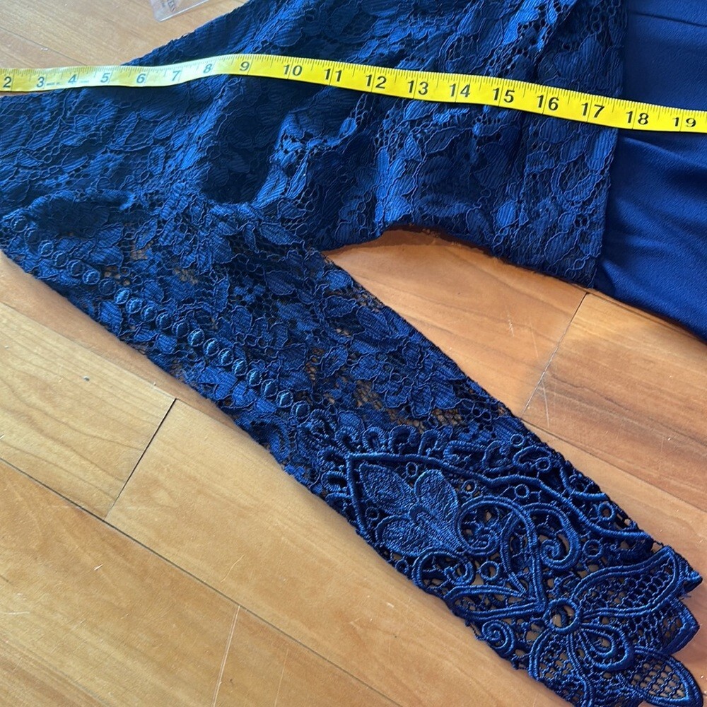 NEW Navy Blue Lace Jumpsuit 2 Tall euro 34 3/4 longsleeve NWT sz XS catsuit Chic