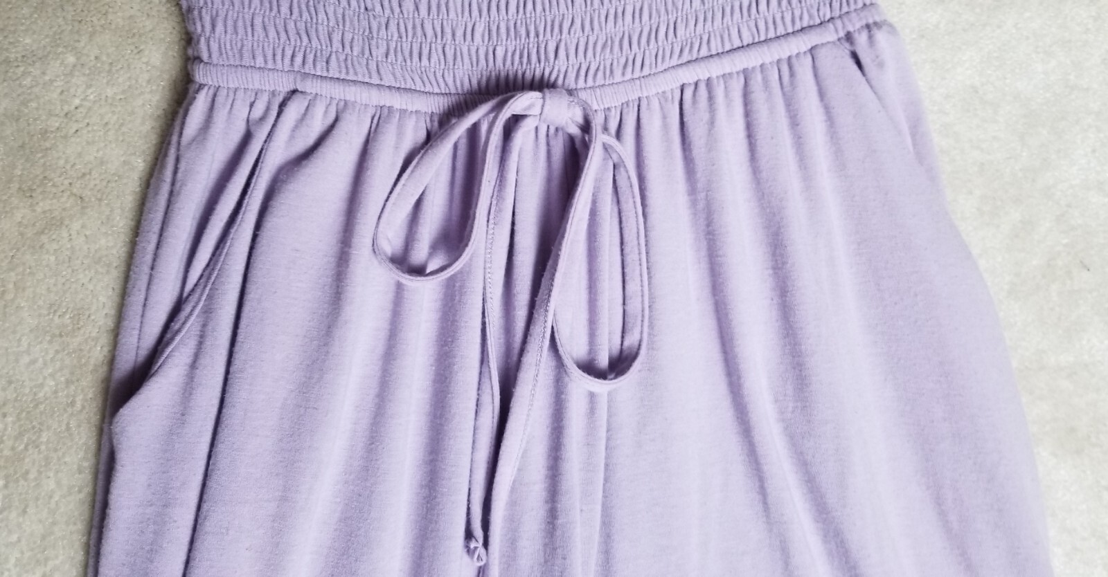 Zenana Jumpsuit M Wide Leg Smocked Top Lavender Pockets Soft Comfortable