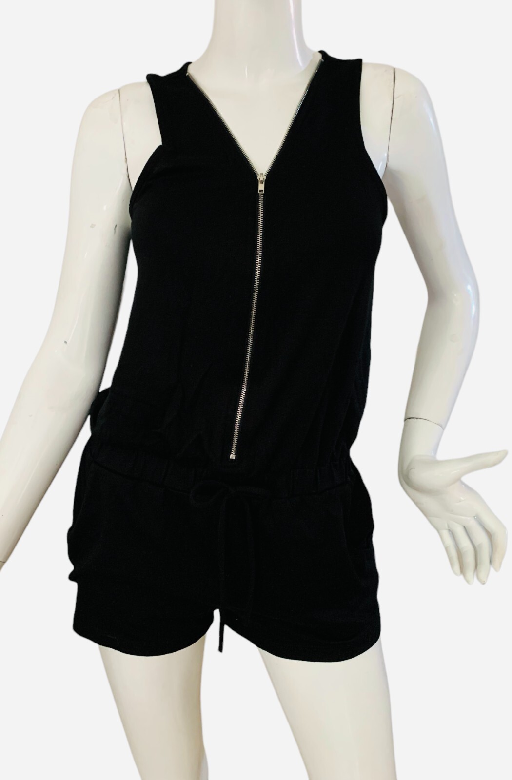 {EMMA} Black Romper/Jumper/Shorts/Outfit Zip/Stretch/Pockets Summer ~S