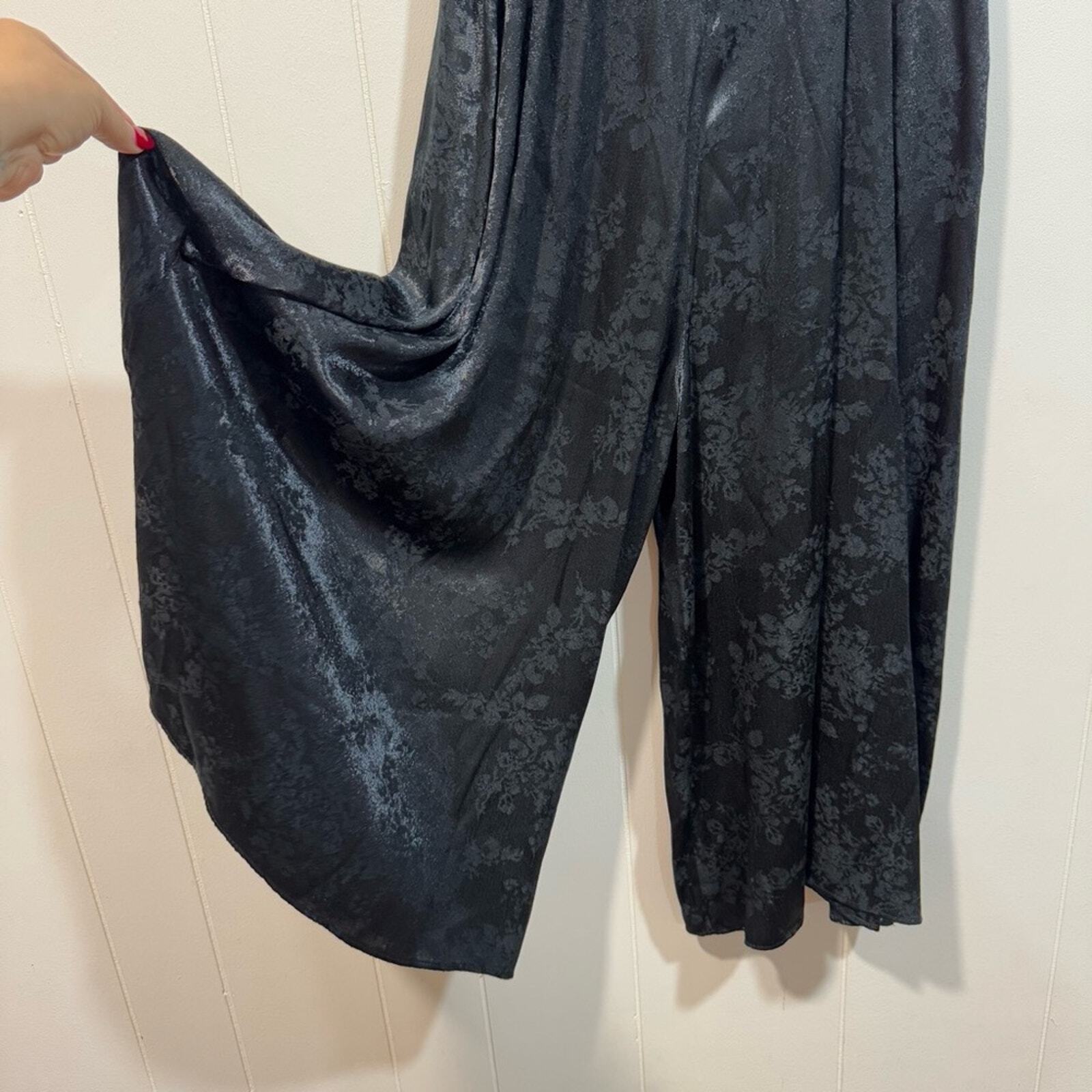 Free People XS Black Zuri Jumpsuit Extreme Wide Leg Silky Feel