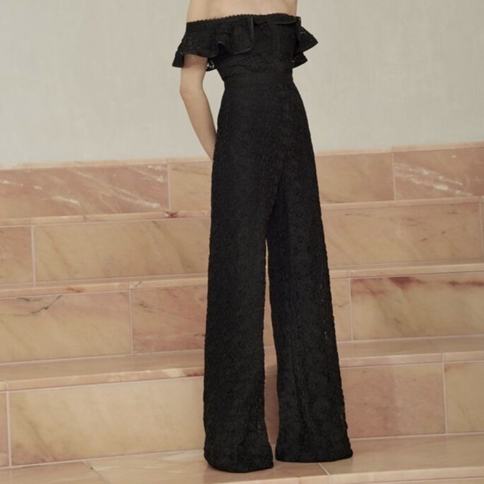 ALEXIS black off the shoulder Embroidered lace Edlyn Jumpsuit SIZE XS XSMALL