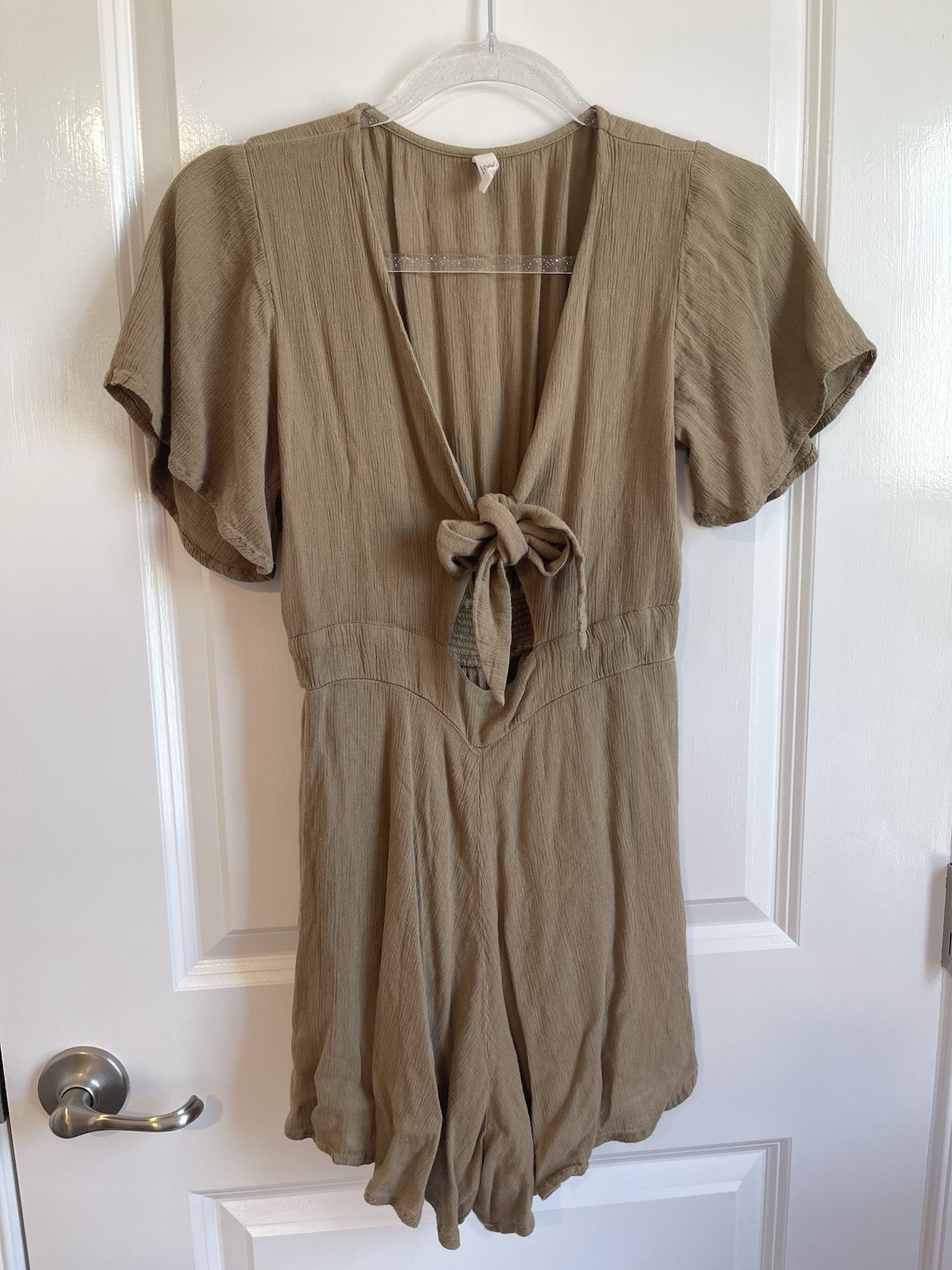 Boho Tie Front Romper Women’s Small Olive Green Fairy Cottagecore Summer
