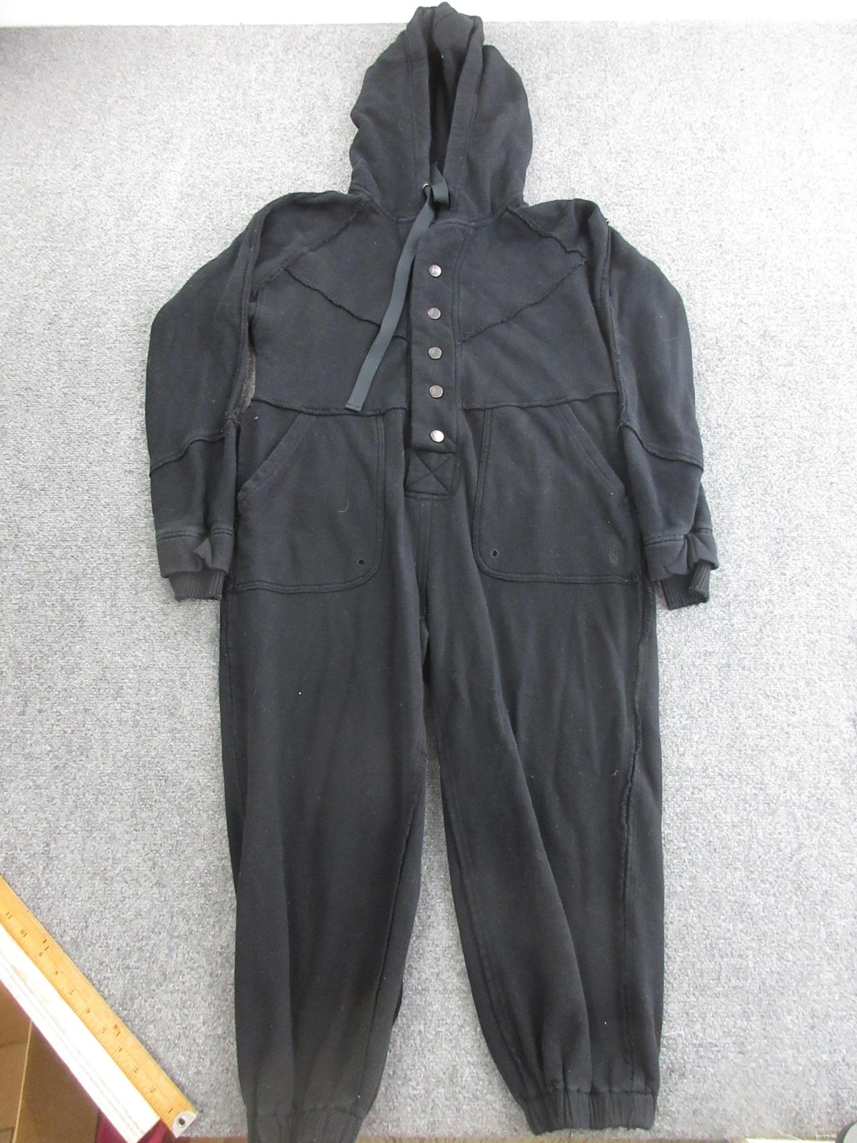 FP Movement Jumpsuit Womens Small Black Hooded Fleece Snap Front Lounge