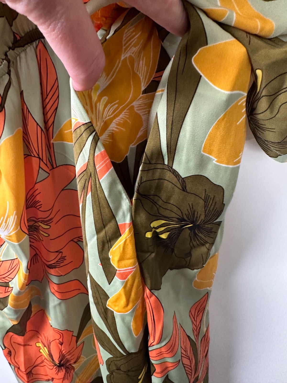 NEW EASEL olive & mango Jumpsuit, Pockets tie-back, L Boho Beach Relaxed C28