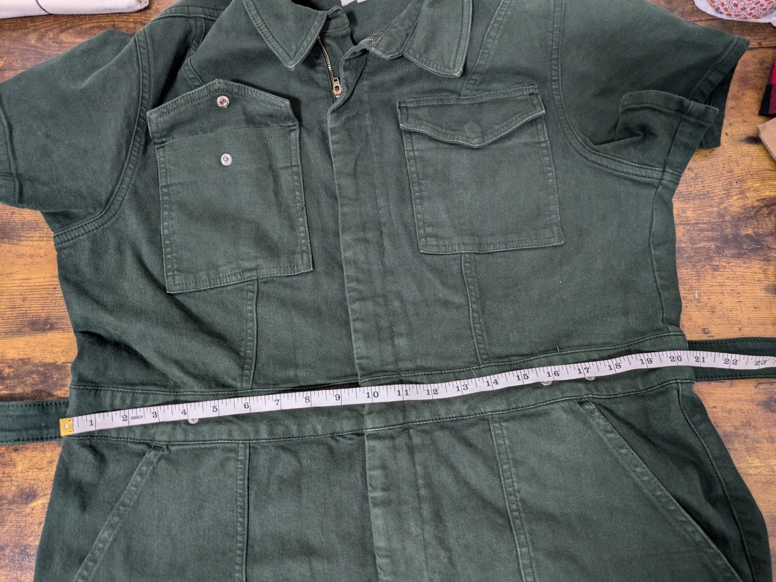 GOOD AMERICAN Womens Denim Jumpsuit Green Sz 3 Stretch Utility Grunge Zipper