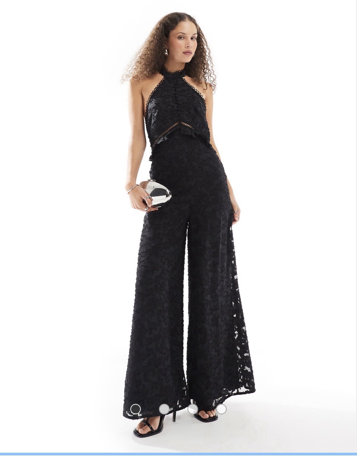 ASOS DESIGN jacquard halter wide leg jumpsuit in black Size 4