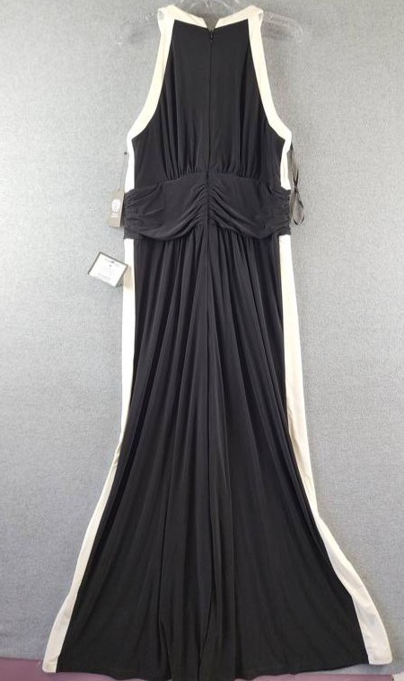 Vince Camuto Halter Twist Front Wide Leg Jumpsuit Women’s XL Black/Ivory Zip