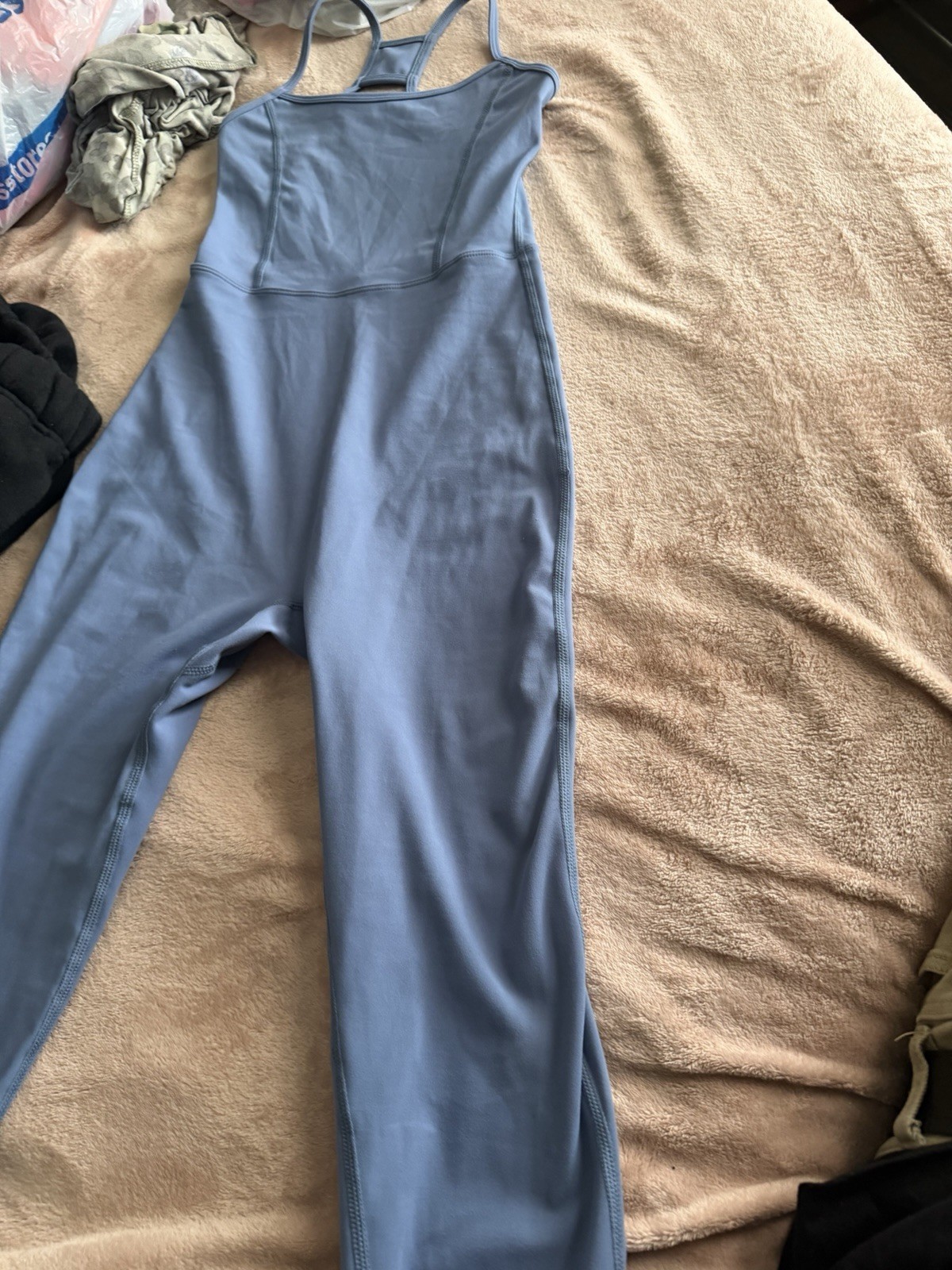 Women’s Blue Solid One-Piece Jumpsuit XS Regular Sleeveless Strappy Straps