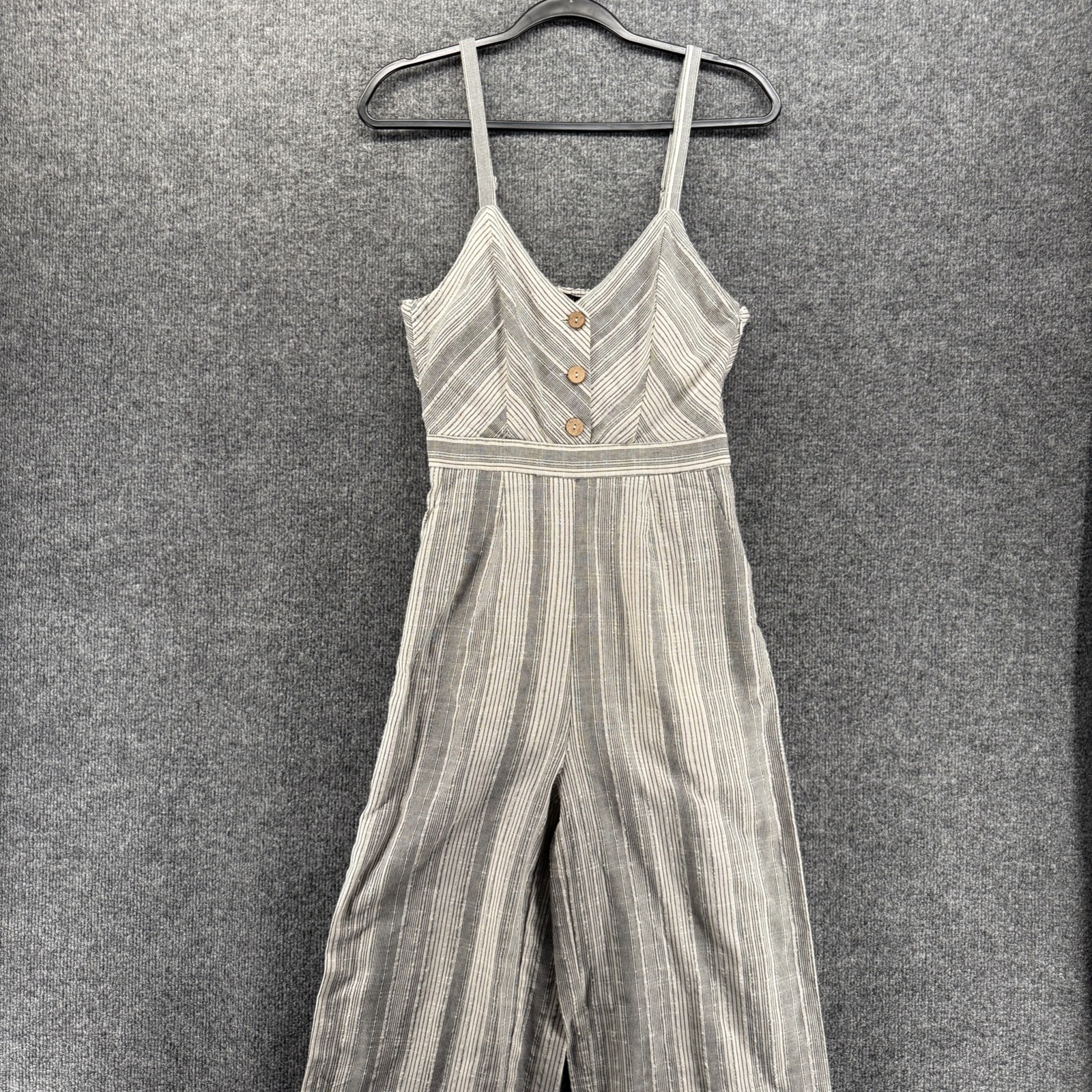 Very J Jumpsuit Womens S Striped V-Neck Wide Leg Crop Jumper Boho Cottagecore