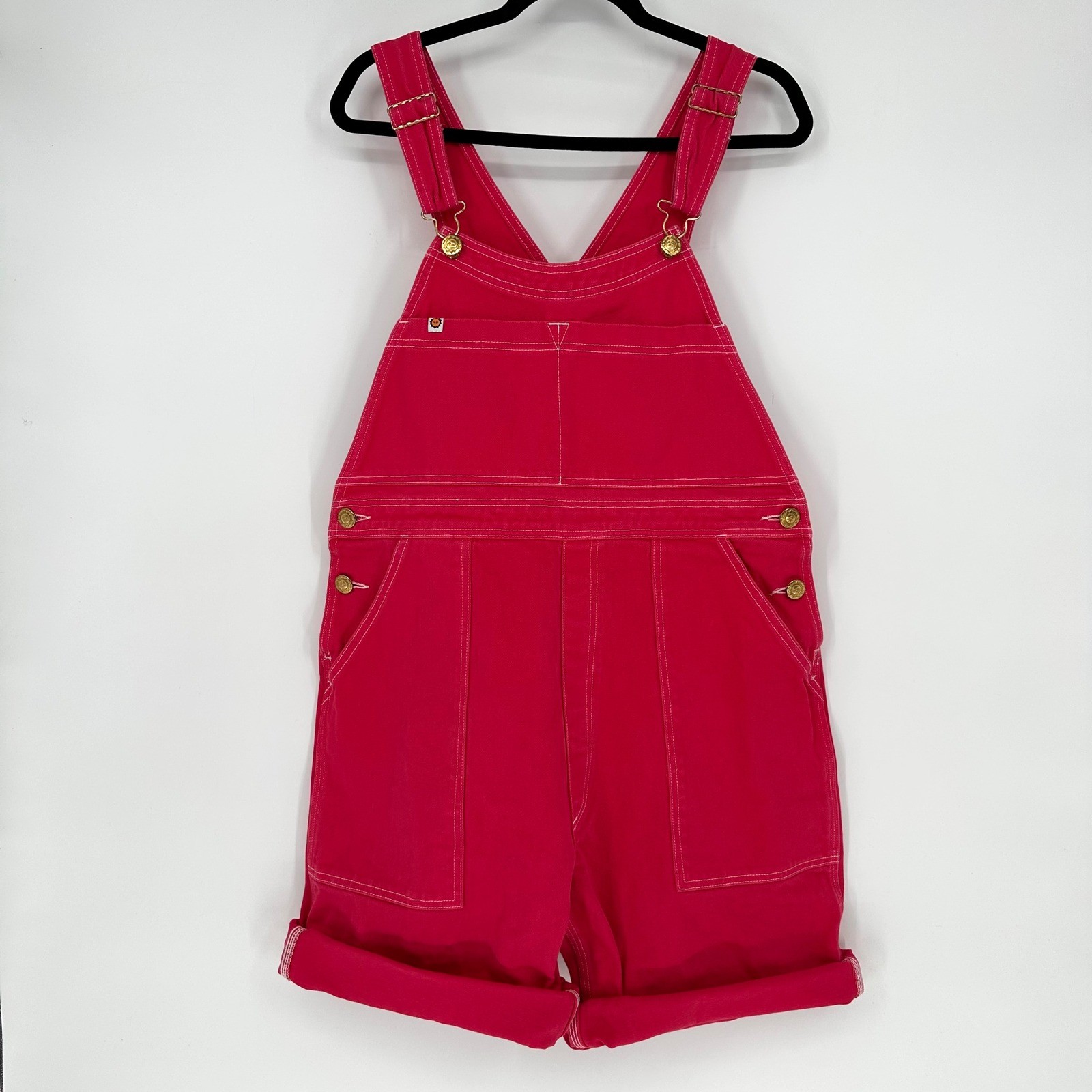 Big Bud Press Hot Pink Red Artist Togs Denim Bib Overalls Shortalls Shorts FLAW