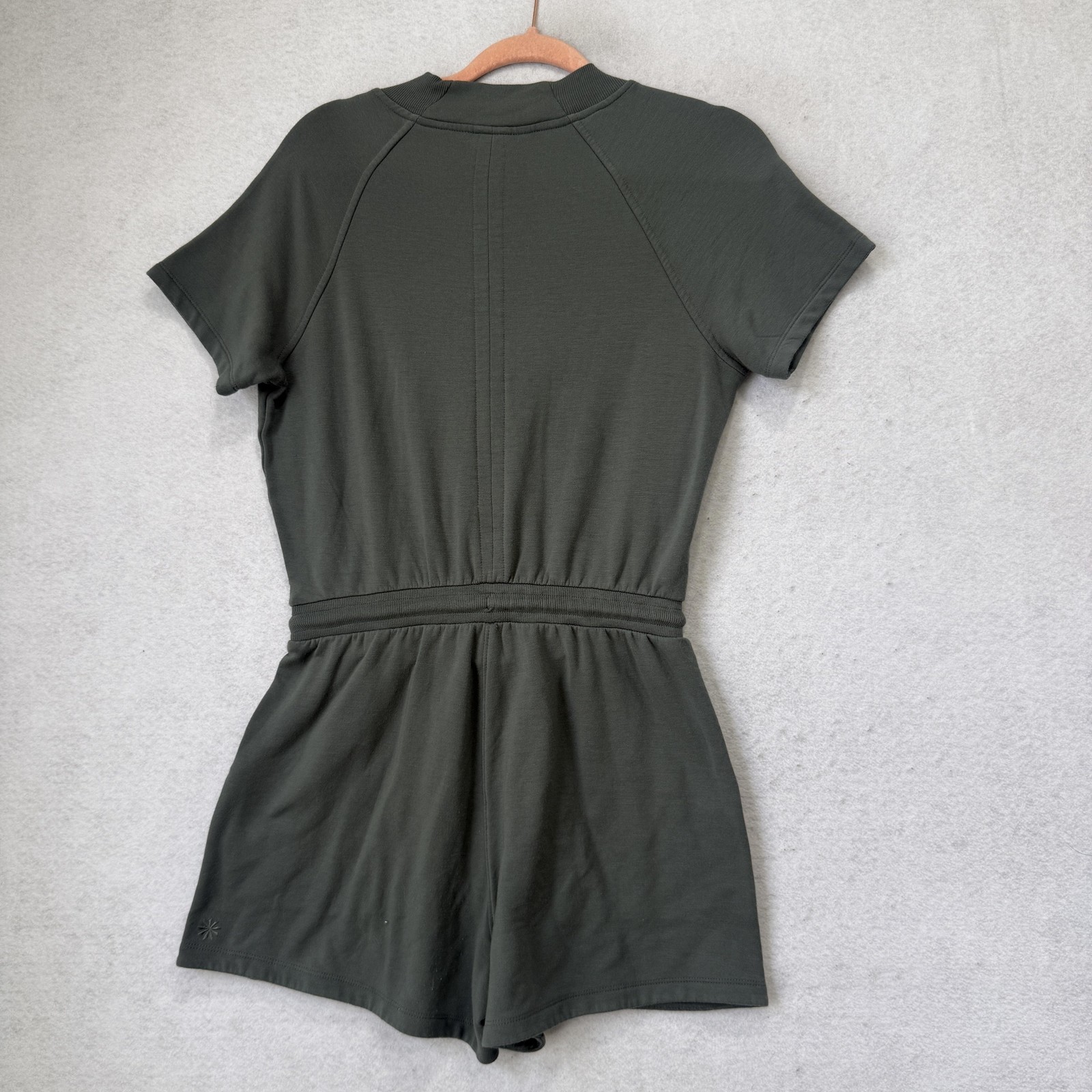 Athleta Romper Womens XS Green Short Sleeve V Neck Drawstring Pockets Lounge