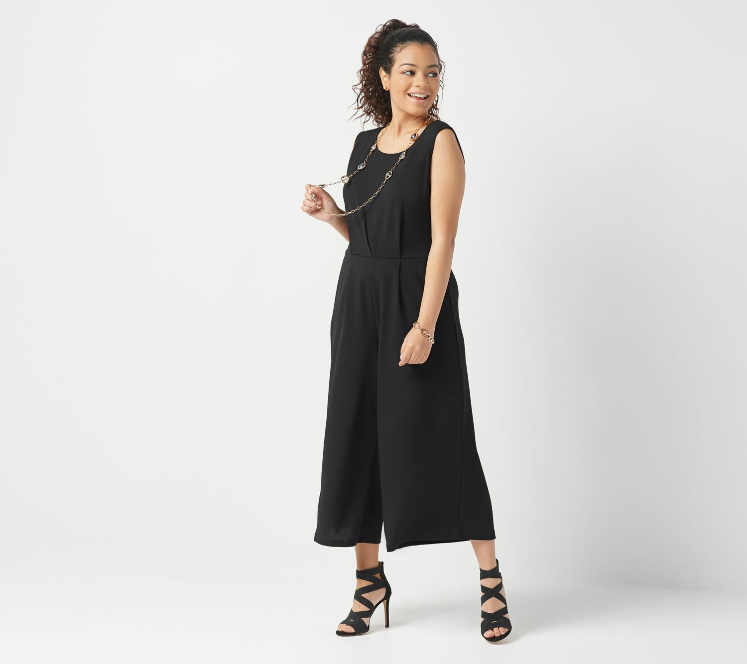 Du Jour Petite Cropped Wide Leg Knit Jumpsuit with Tie Waist – more color —