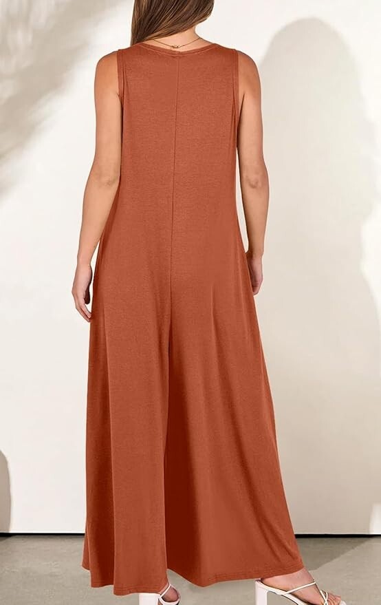 Women Sleeveless Wide Leg Jumpsuit V Neck One Piece Jumpsuit Flowy Jumper Romper