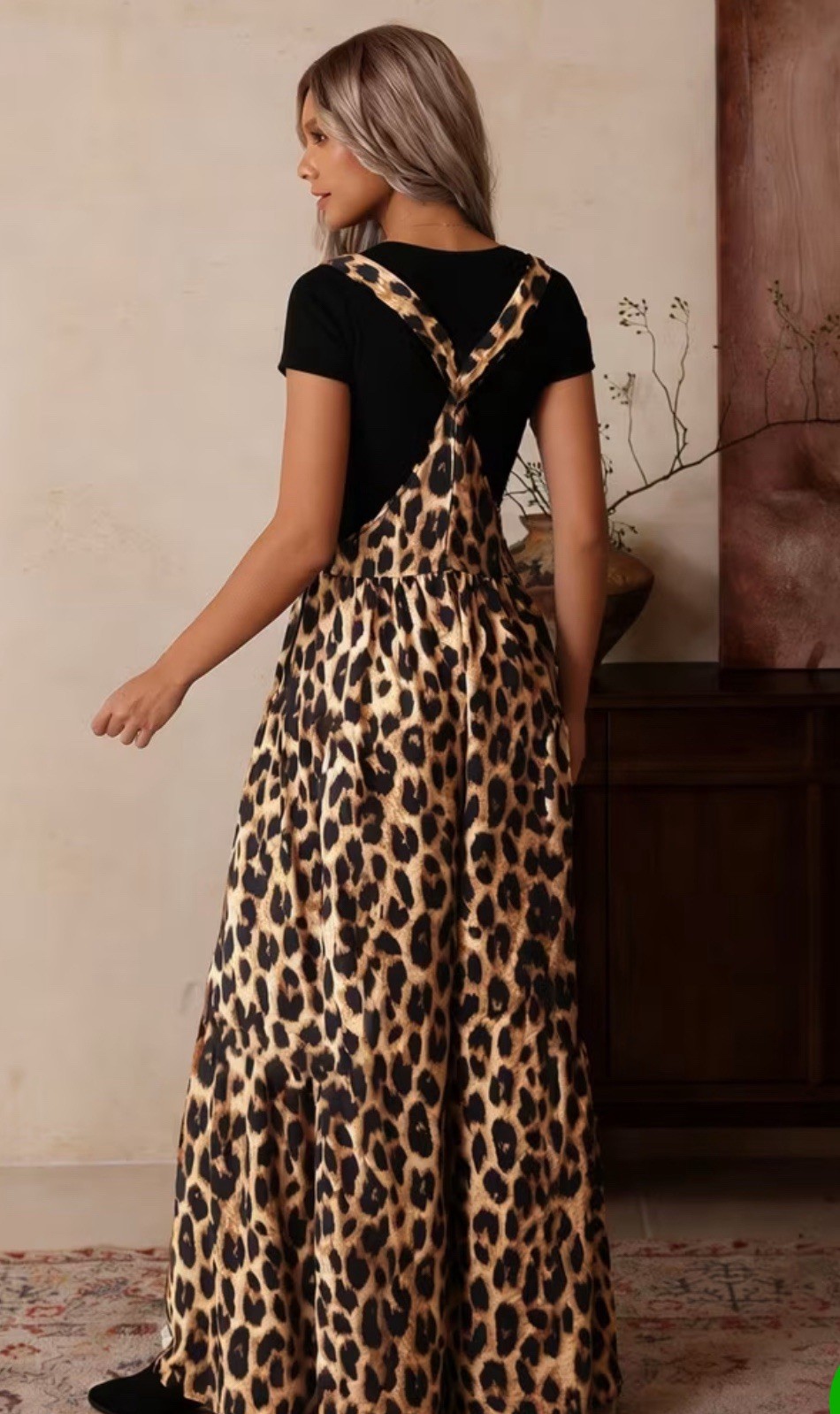New Leopard Overalls Wide Pant Full Length Wide Leg Pants