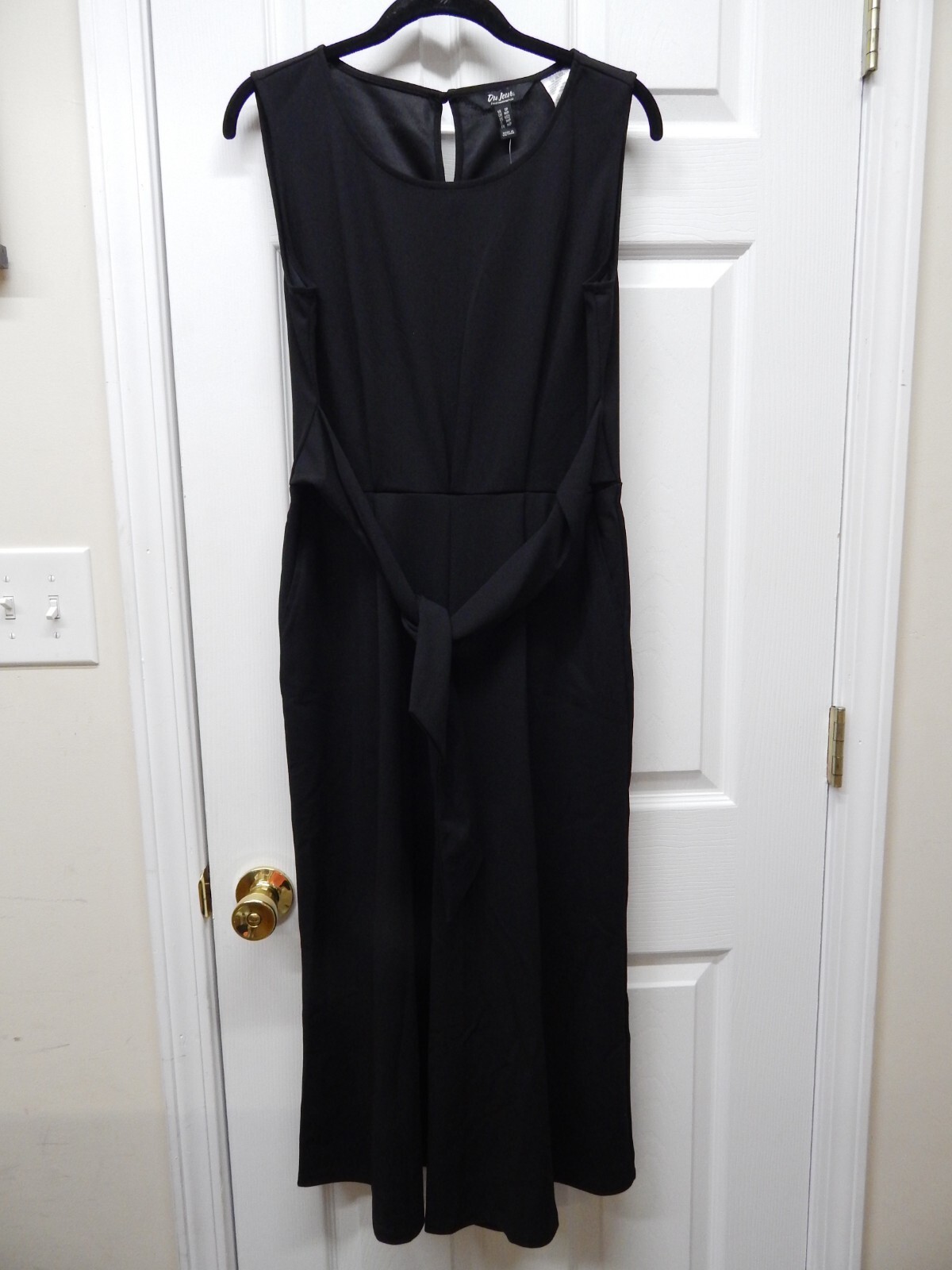 Du Jour Cropped Wide Leg Knit Jumpsuit with Tie Waist-Black-Petite Large-A366248
