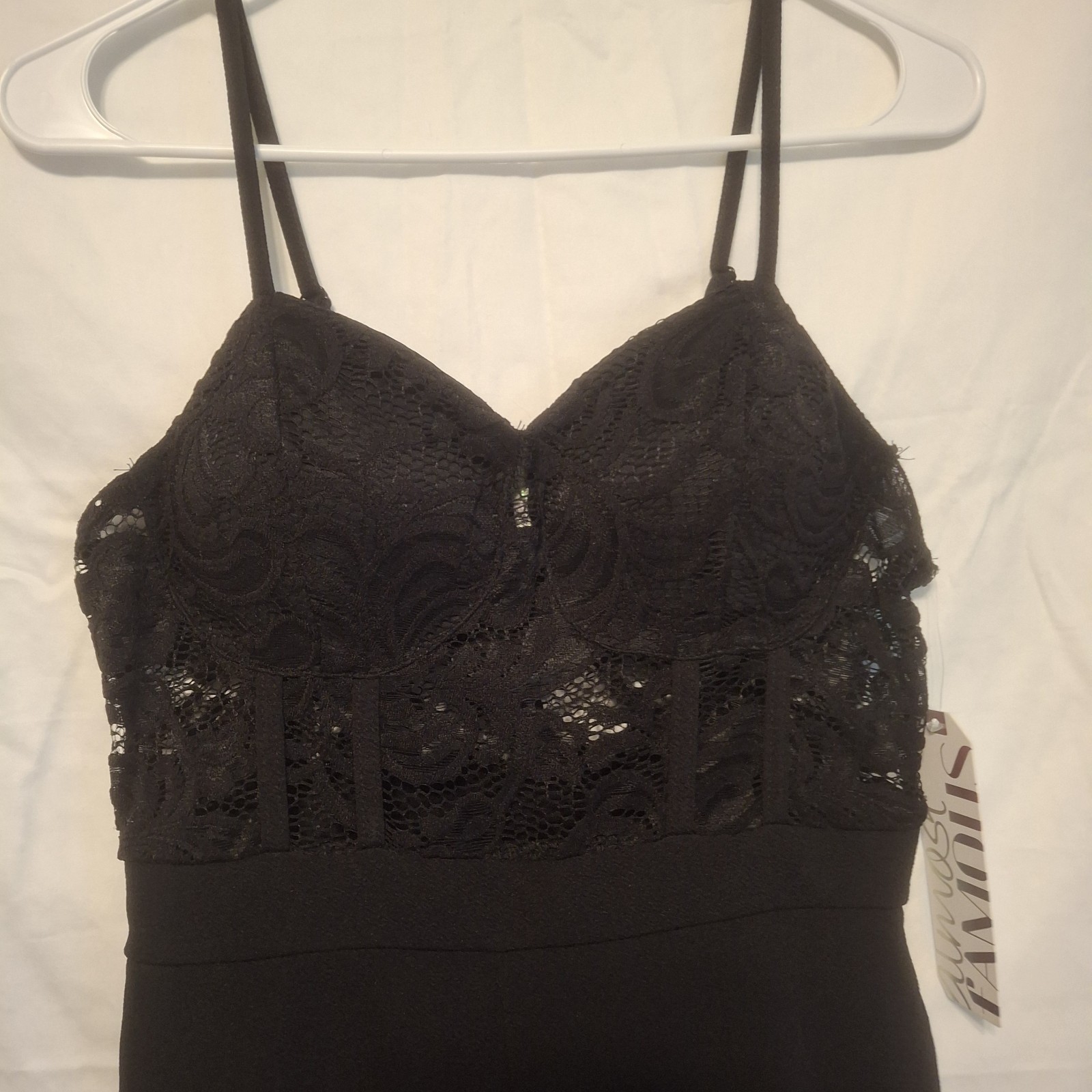 Almost Famous Jumpsuit Women’s Large Black Slim Lace Cami Wide Leg New