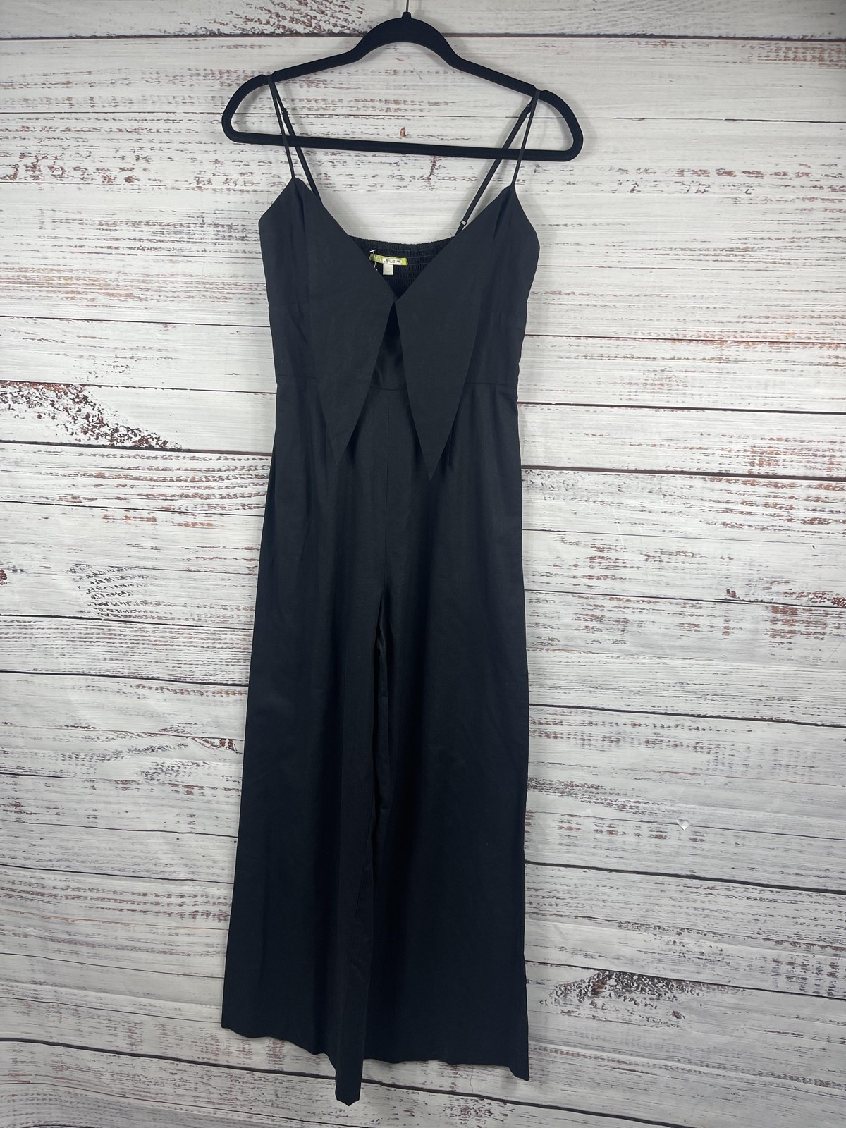 Gianni Bini Jumpsuit Womens 4 Black Linen Blend Wide Leg Sleeveless V Neck