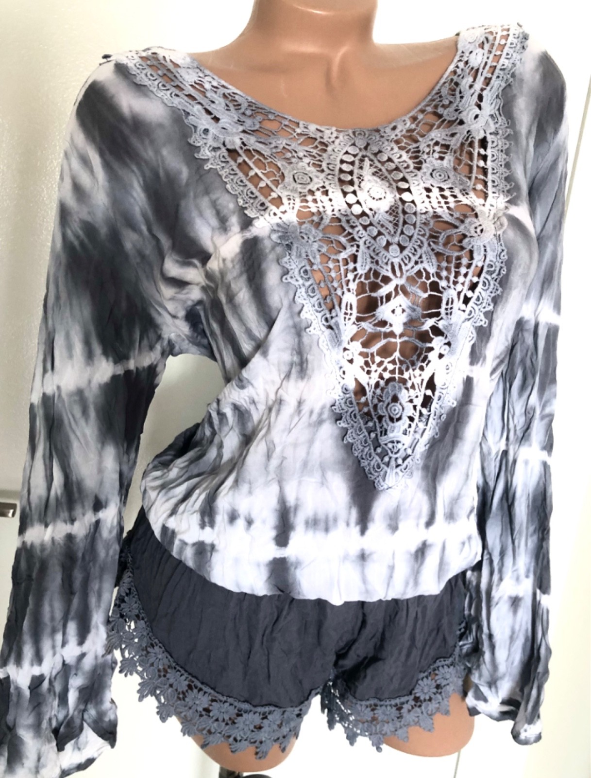 Surf Gypsy Tie Dye Crochet Beach Cover Up Romper M NWT