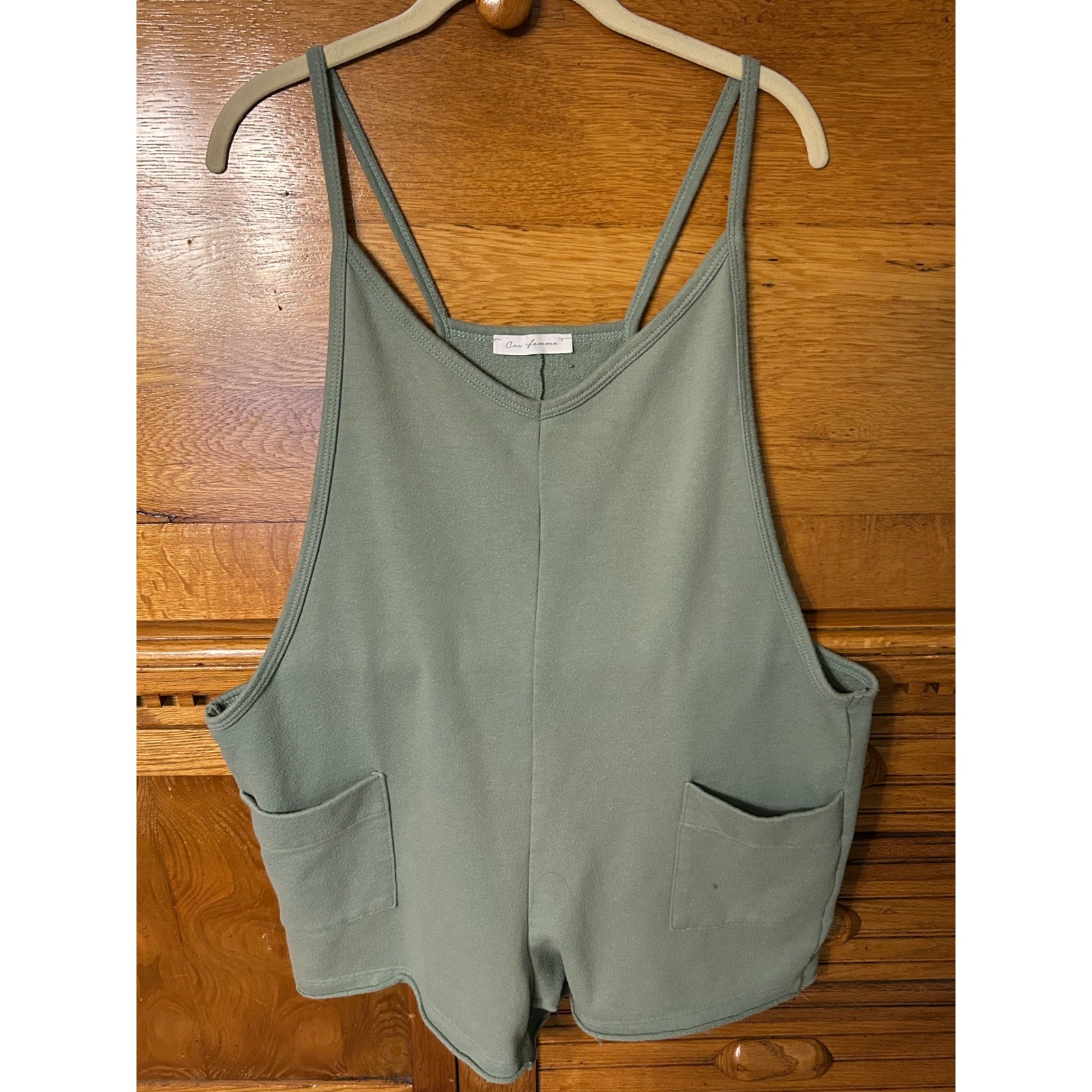Sage Green French Terry Romper Shorts Overalls Streetwear Athleisure Boho Beachy