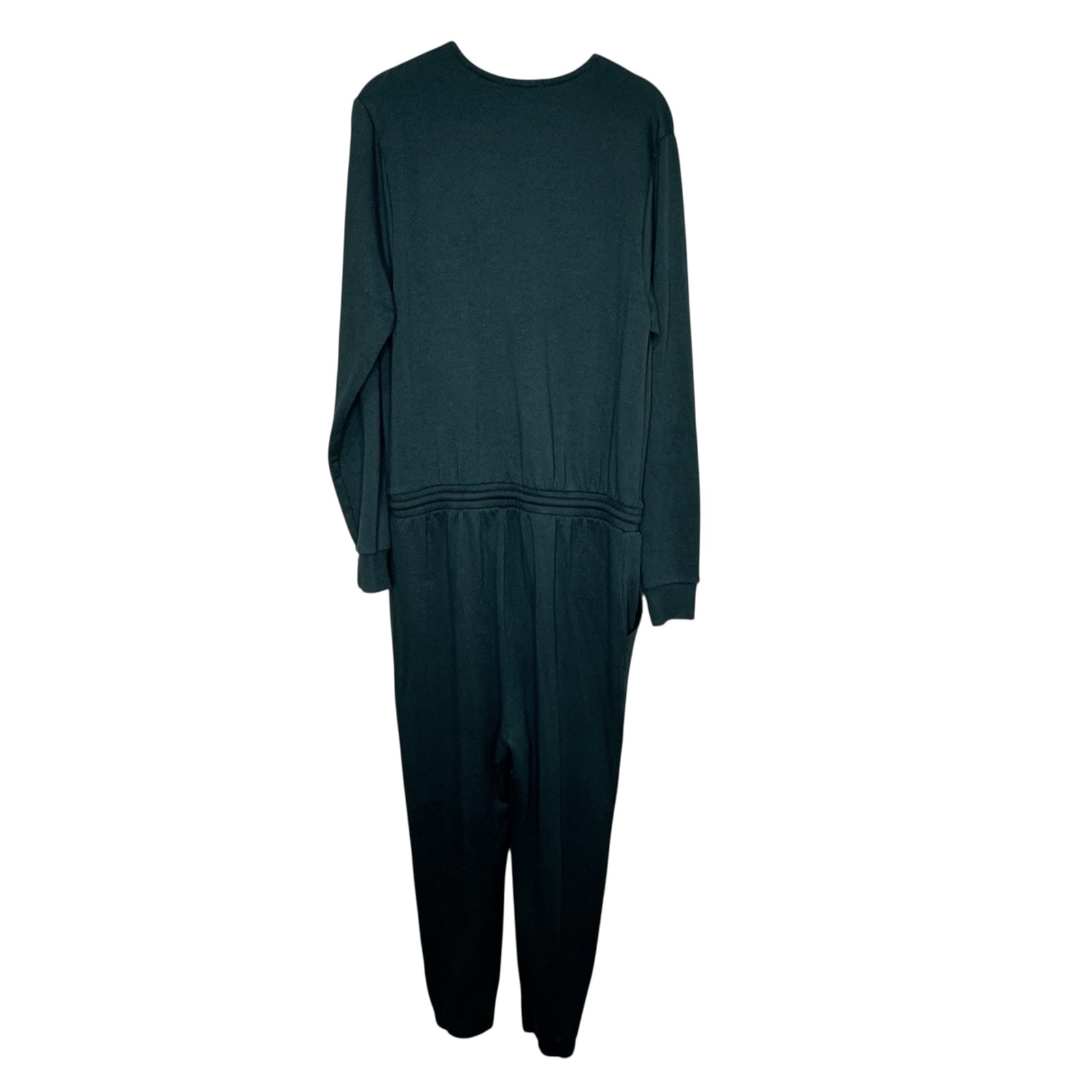 Beyond Yoga Overlapping Fleecw Jumpsuit Large Green Drawstring Waist Pockets