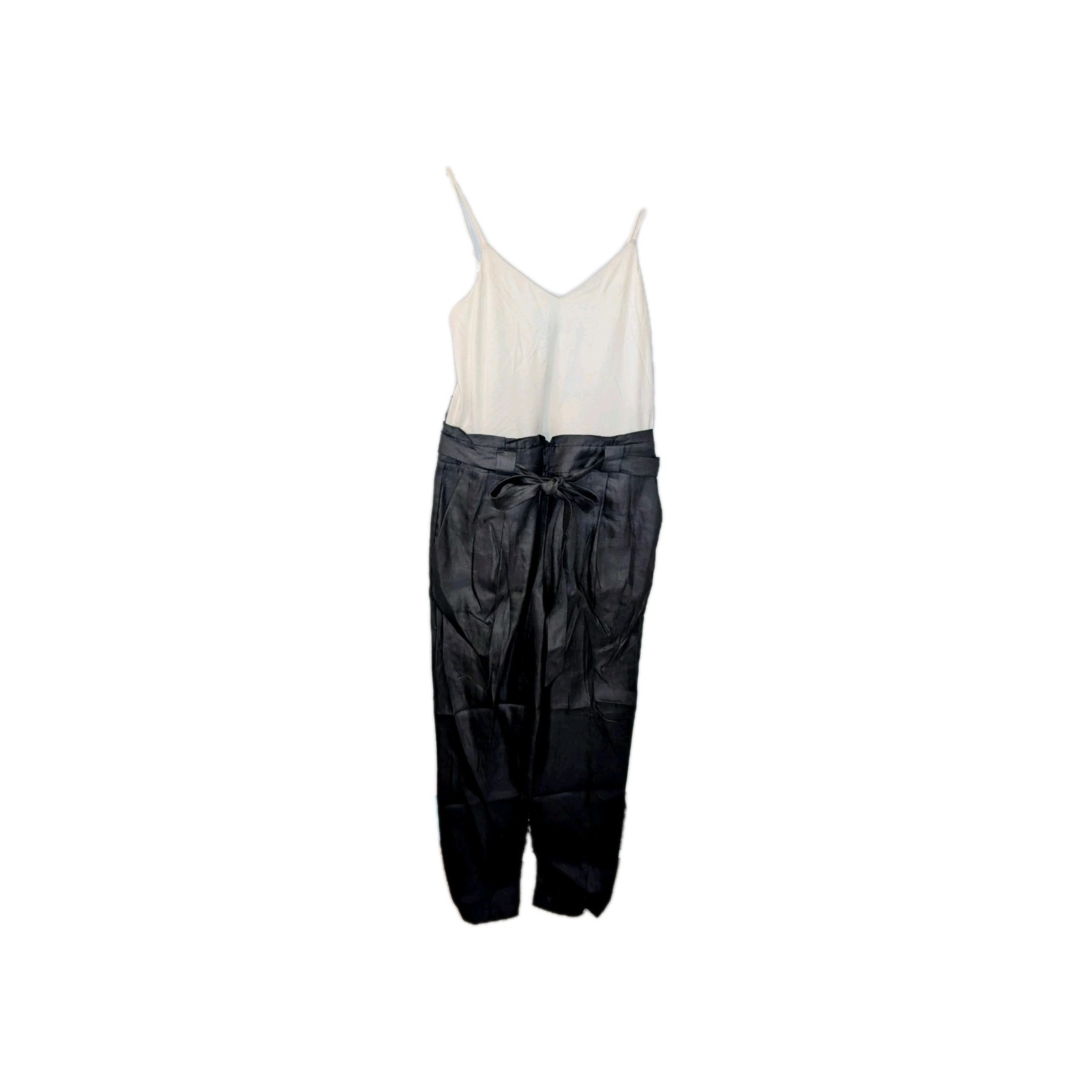 EXPRESS Jumpsuit Women 10 Black/White Cotton Paper bag Straight Leg Zip