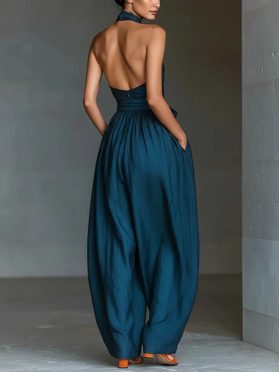 Chic Sexy Ciss Cross Halter Backless Jumpsuit Woman Spring Elegant Tie Waist New