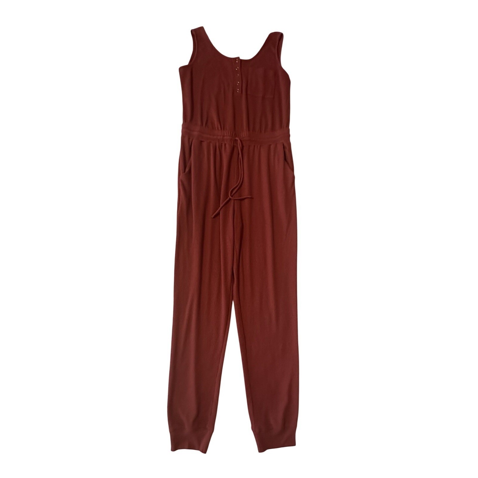 Illa Illa Rust Waffle Knit Jumpsuit Boho Lounge Jogger Sleeveless Women’s L
