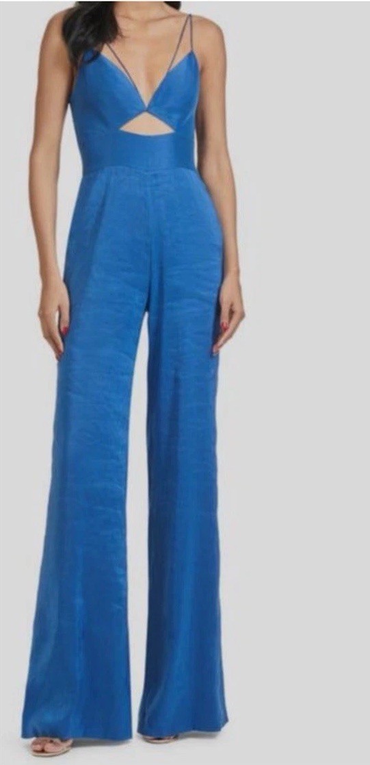 Sachim & Babi Arden Jumpsuit Royal Blue Linen Silk Blend V-Neck Wide Leg NWT 4