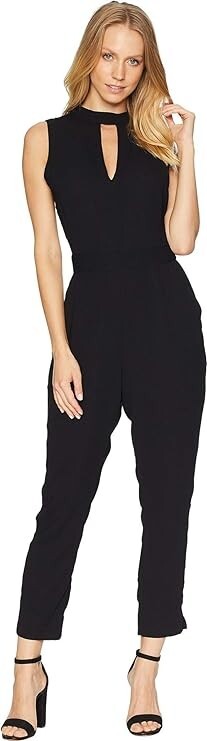 Bebe E1520 Keyhole Mock Tapered Leg Black Jumpsuit Size 4