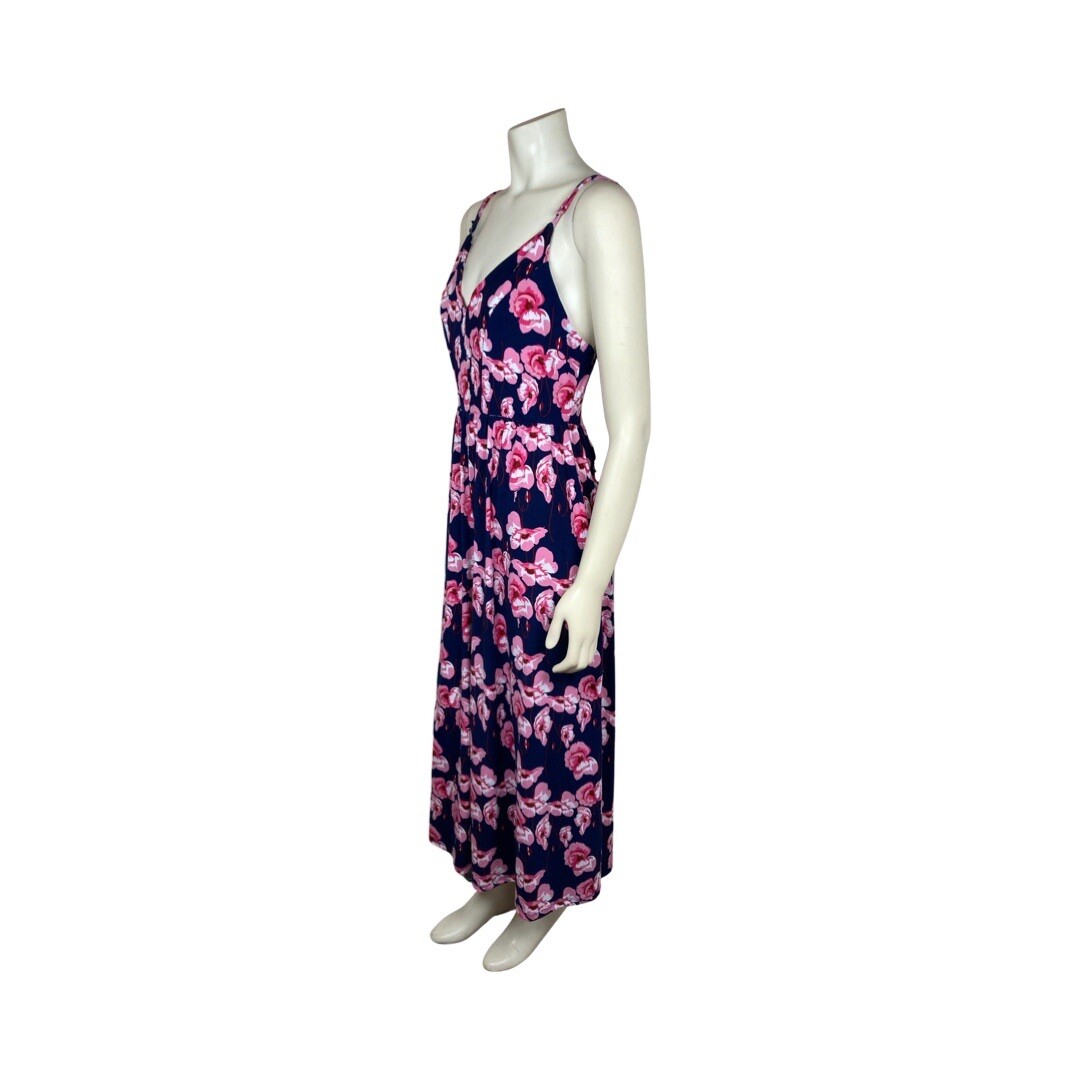 Poof New York Womens Floral Jumpsuit Blue With Pink Flowers Size L Style #223756