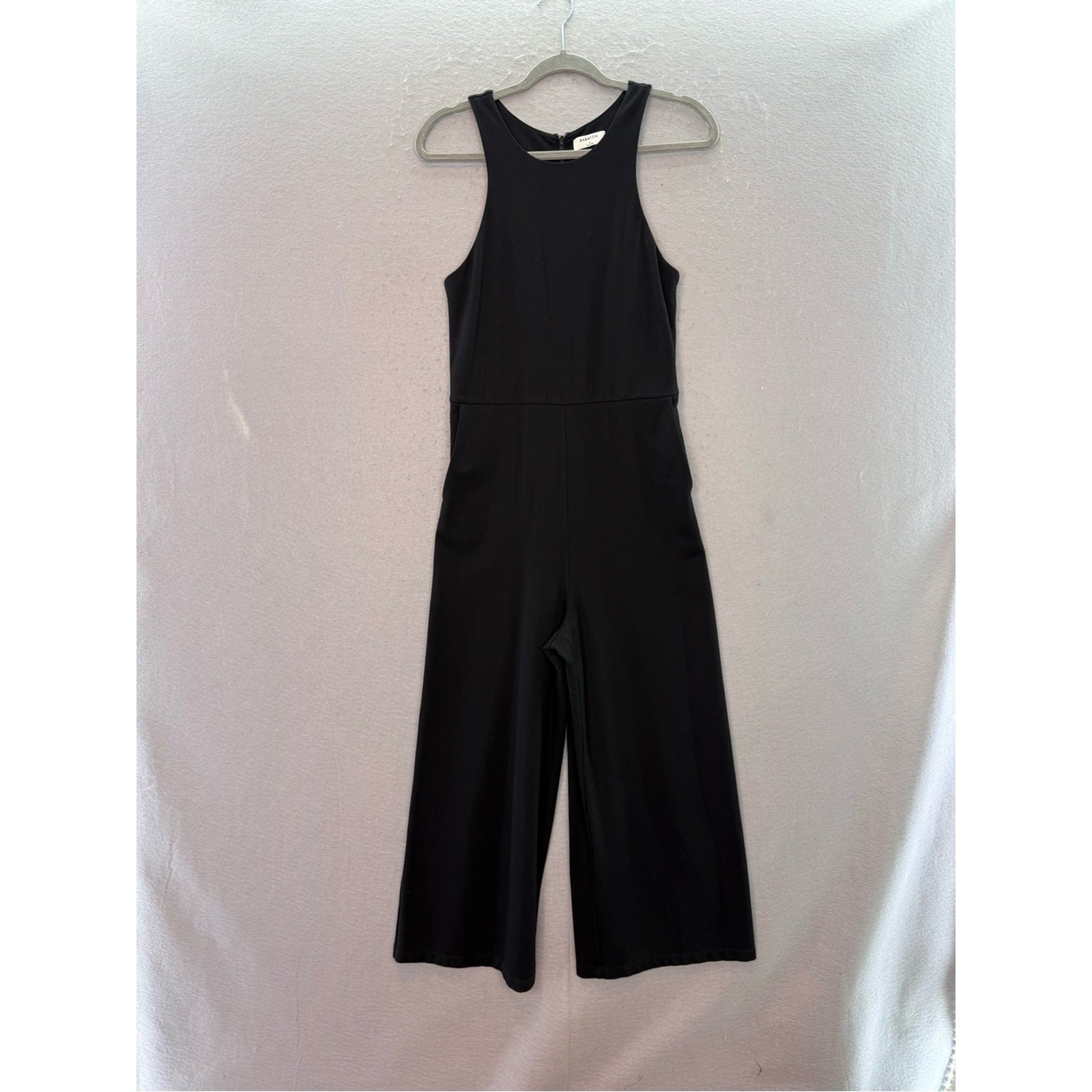 Babaton – women’s black jersey knit sleeveless tank jumpsuit cropped wide leg 6