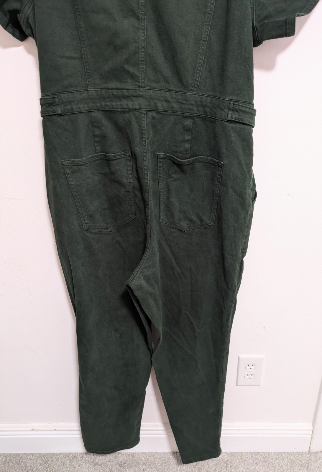 GOOD AMERICAN Womens Denim Jumpsuit Green Sz 3 Stretch Utility Grunge Zipper