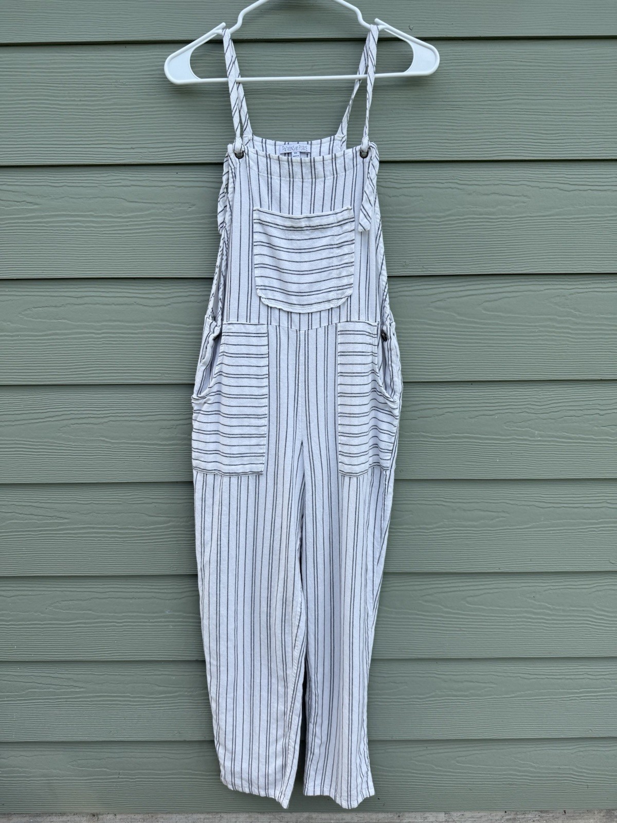 Patrons of Peace Womens Striped Cotton Overalls White With Black Boho Jumpsuit