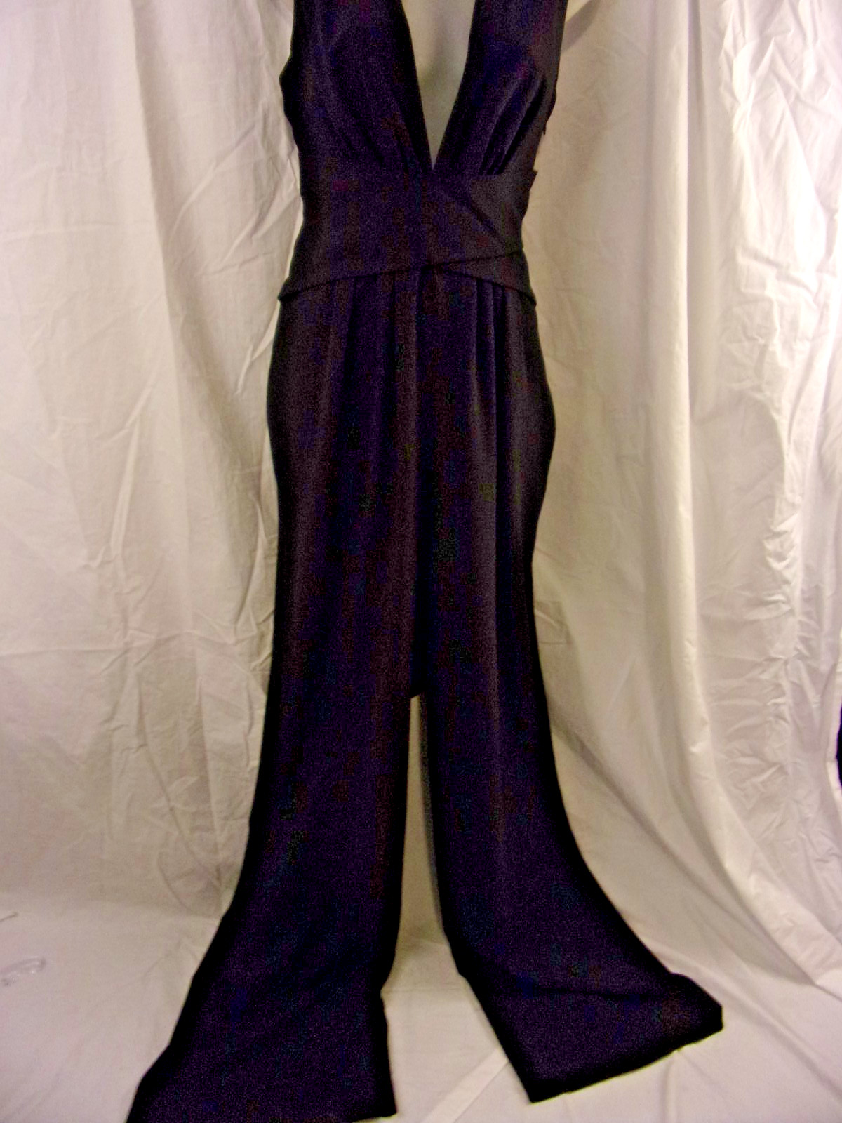 Halston Heritage Halter Style Wide Leg Jumpsuit SZ 0 Black Bow Detail Back