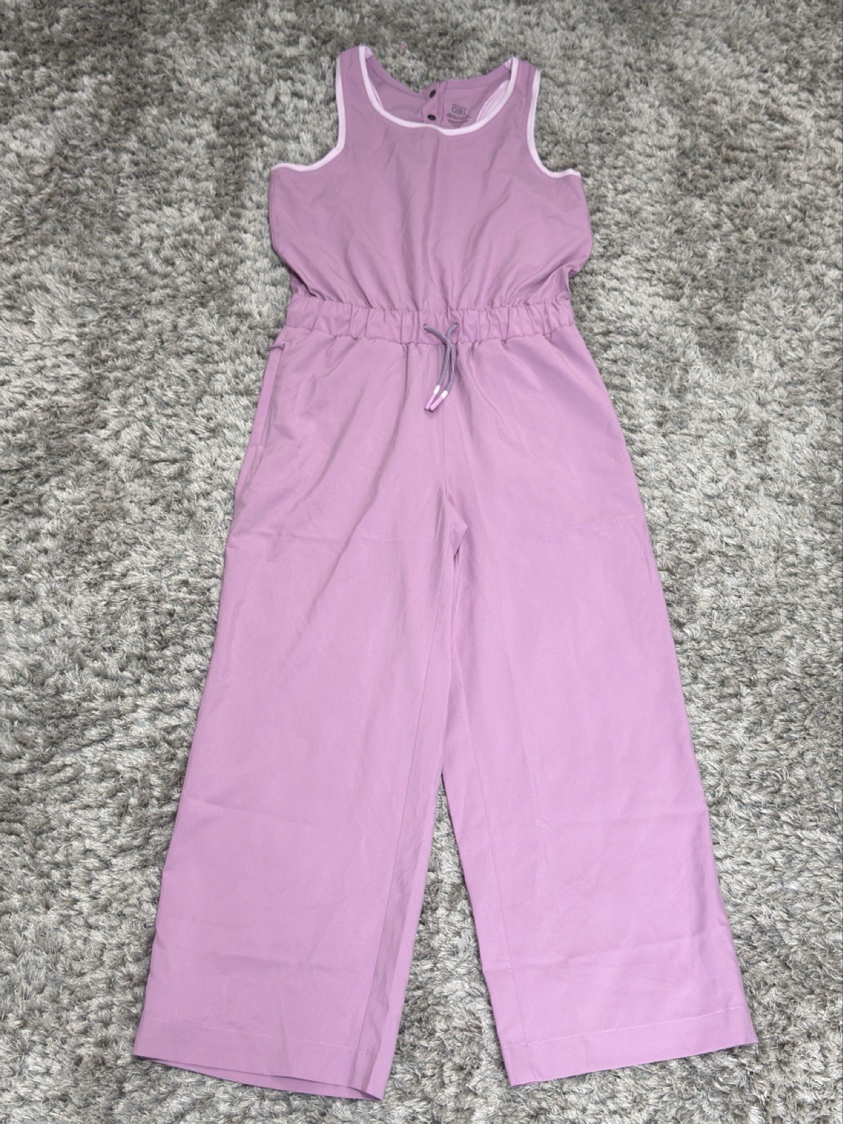 Athleta Girl Jump for Joy Romper Lilac Pink Active Jumpsuit Pink Trim Girls L 12