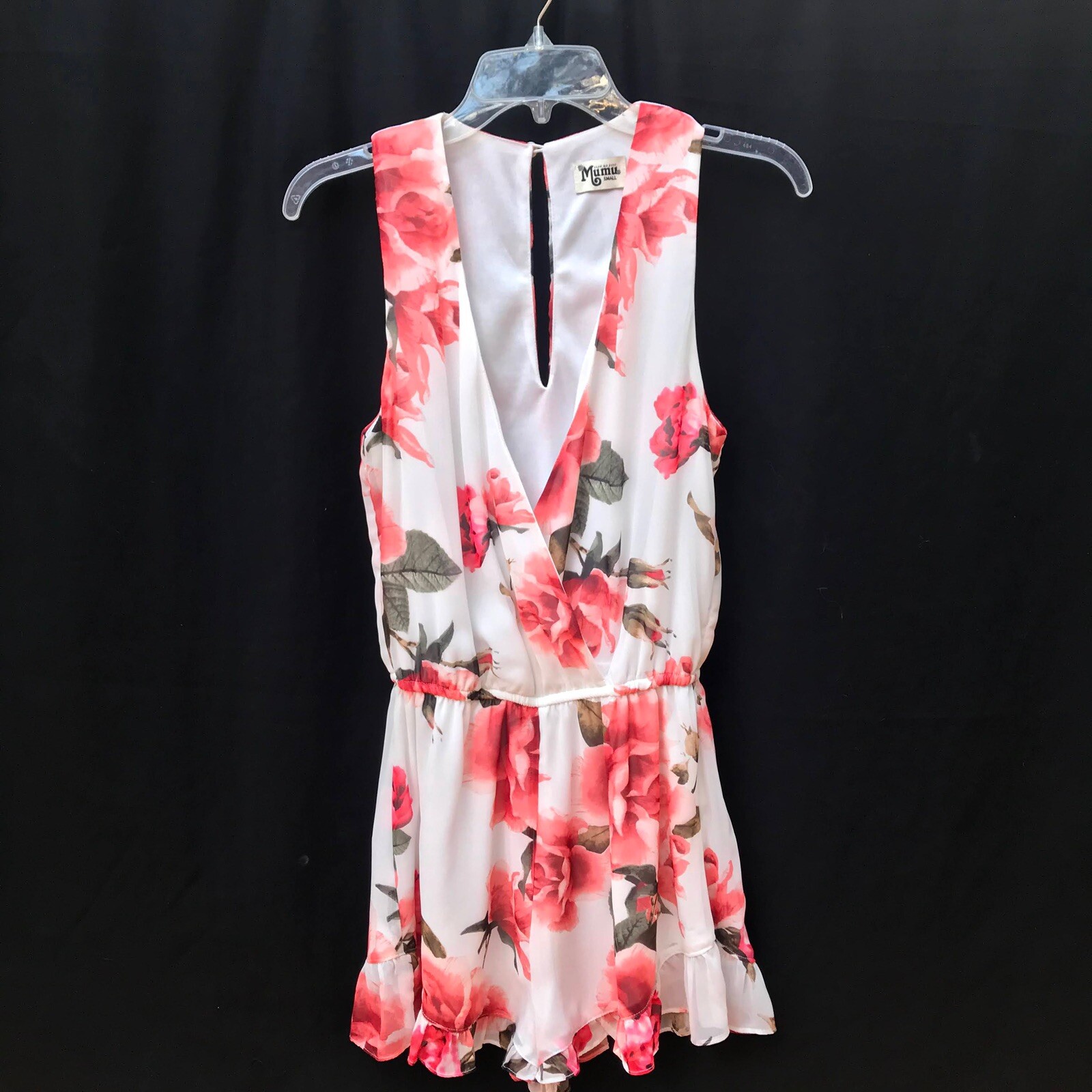 Show Me Your MUMU Riri Romper Romantic Rose V Neck Ruffles Hem Key Hole Small